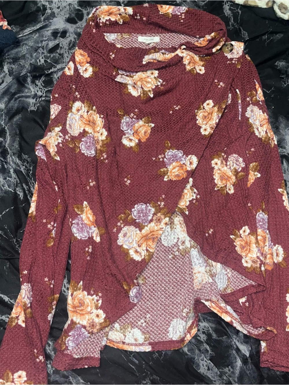 Maurices waffle knit Burgundy Floral cowl neck size XL
